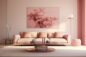 Seating group and decor modern minimal living room interior design rose colors