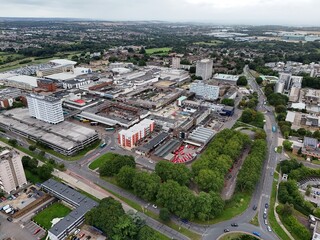 Harlow town centre Essex UK drone,aerial high point of view