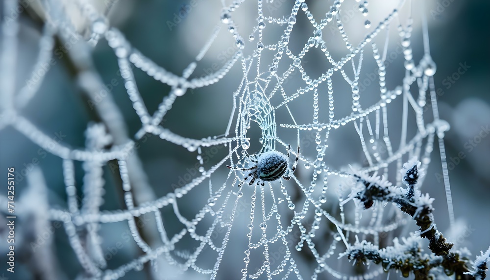 Sticker a close up of a spider web covered in dew