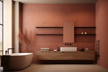 Fototapeta na wymiar Sienna color minimal design decoration modern bathroom interior