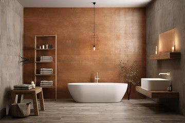 Fototapeta na wymiar Sienna color minimal design decoration modern bathroom interior