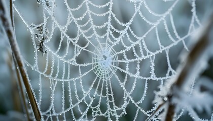 a close up of a spider web on a plant - Powered by Adobe