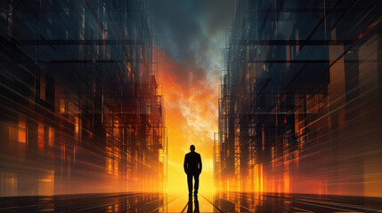 Silhouette of skyscraper worker