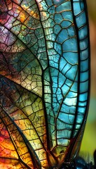 a close up of a colorful dragonfly wing