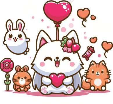 valentines day character adorable mixed animal
