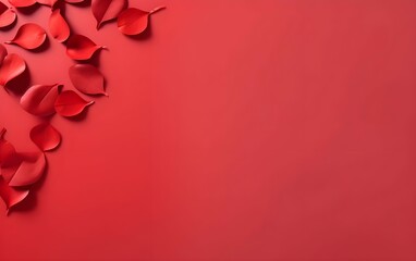 Red rose petals on a red background. Valentine's day background.