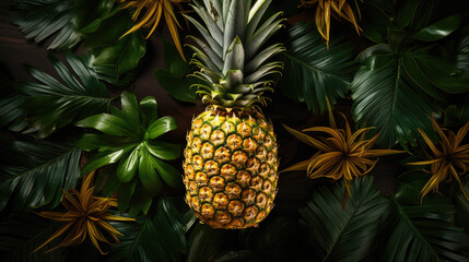 Obraz premium Single pineapple top view