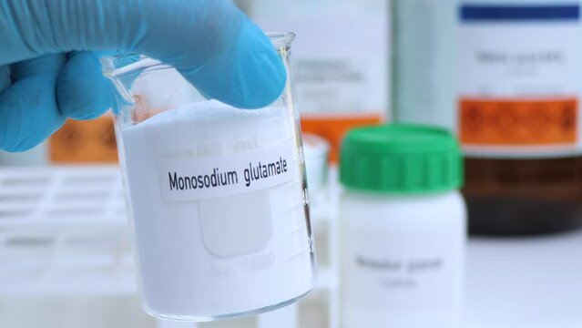 Monosodium glutamate in chemical container , chemical in the laboratory and industry, Raw materials used in production or analysis