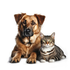 Sisterhood of cute cat and dog getting along with each other