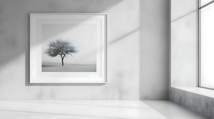a black and white photo of a tree on a wall