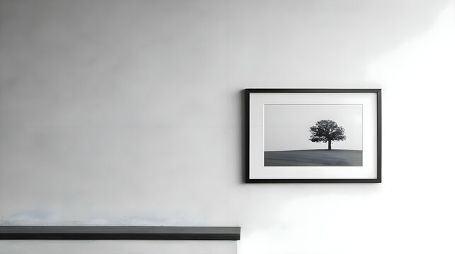 a black and white photo of a tree hanging on a wall
