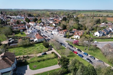 Fototapeta na wymiar Village centre Great Bardfield village in Essex UK drone aerial view