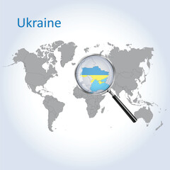 Magnified map Ukraine with the flag of Ukraine enlargement of maps, Vector Art
