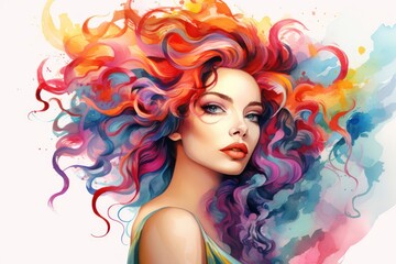 Abstract Watercolor illustration of colorful Woman. Art painting