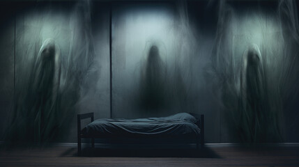 Sleep paralysis concept surreal triptych composition painting background - obrazy, fototapety, plakaty