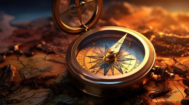 Antique nautical old compass isolated stock photos Ai generated art