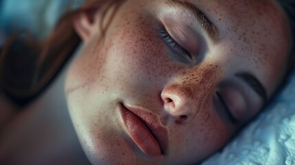 A close-up view of a person peacefully sleeping on a comfortable bed. Suitable for sleep-related articles and blogs