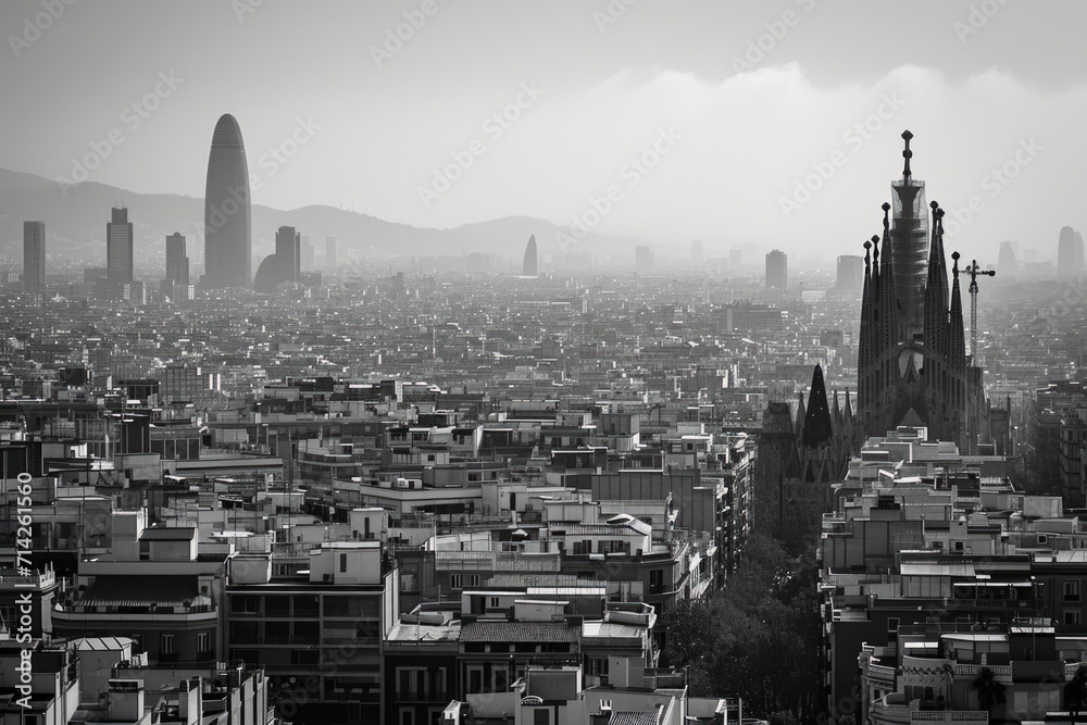 Aufkleber A black and white photo capturing the essence of a city. This versatile image can be used in various projects