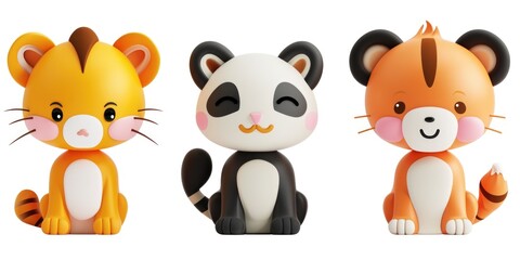 Obraz premium Three cat figurines sitting together. Perfect for cat lovers and home decor