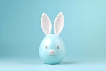 Easter egg with bunny ears on blue background.