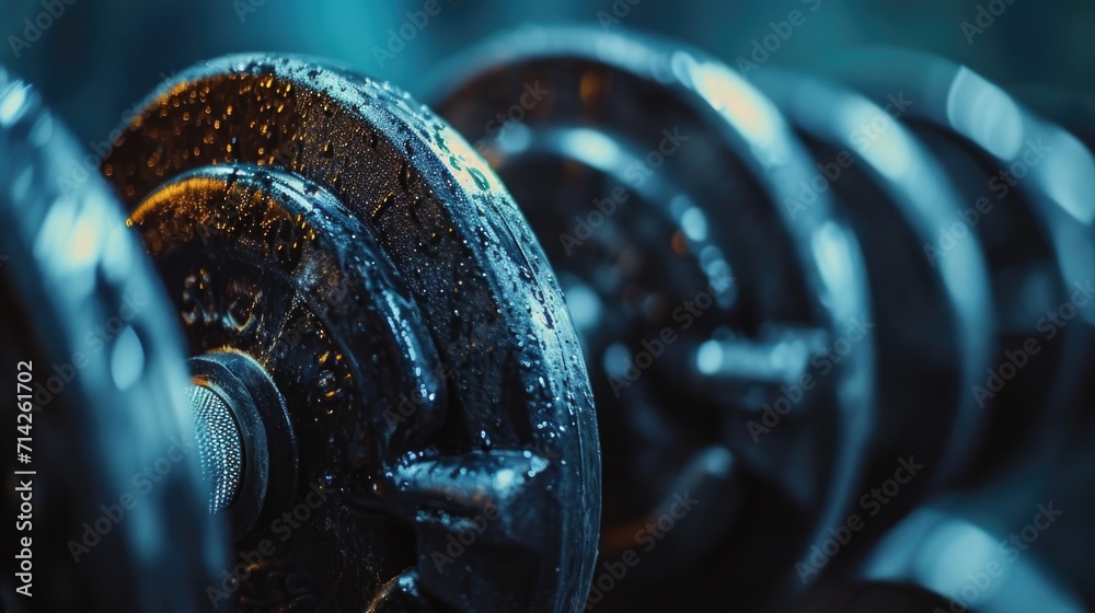Poster A close-up view of a pair of weights. Suitable for fitness and exercise concepts