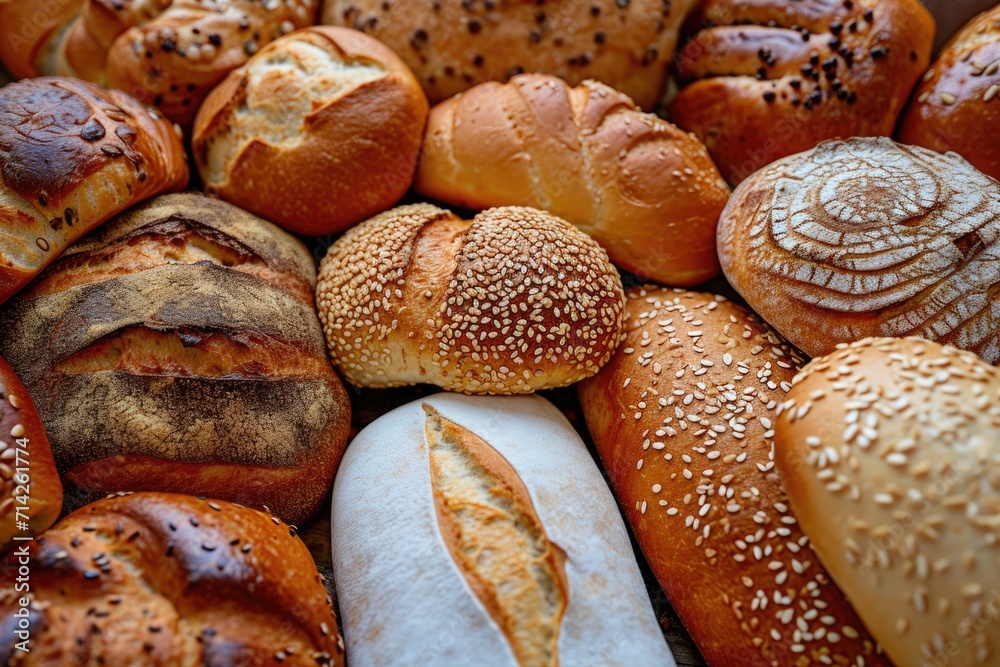 Wall mural a pile of various breads and buns. perfect for bakery promotions or food-related designs