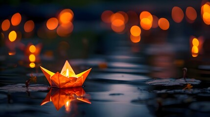 a paper boat floating on top of a body of water