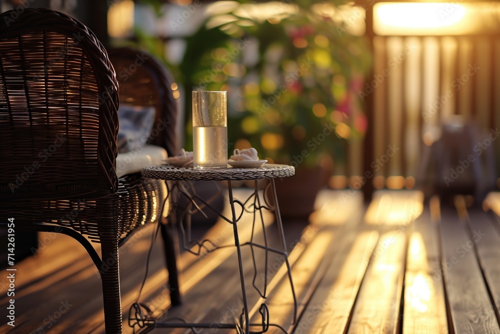 Poster a table with a candle sitting on top. perfect for creating a warm and cozy atmosphere