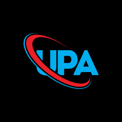 UPA logo. UPA letter. UPA letter logo design. Initials UPA logo linked with circle and uppercase monogram logo. UPA typography for technology, business and real estate brand. - obrazy, fototapety, plakaty