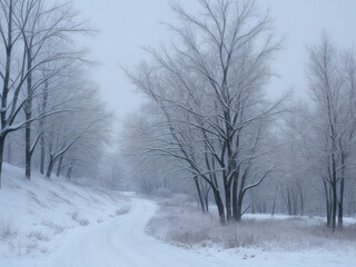 Fototapeta na wymiar Snow and snowy wooded forest winter background