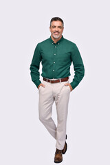 Confident elegant middle aged business man entrepreneur, smiling older professional stylish...