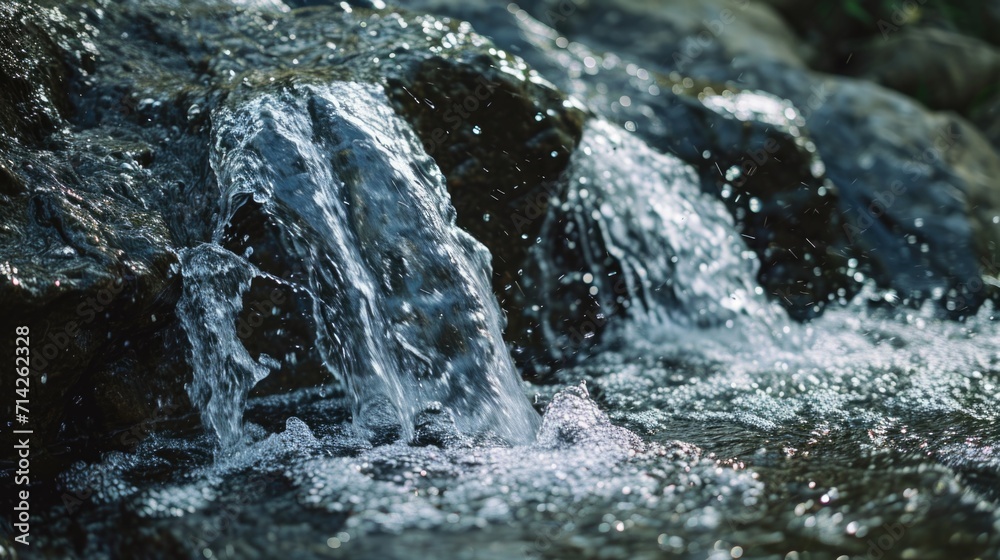 Poster A detailed view of a flowing stream of water. Suitable for various applications