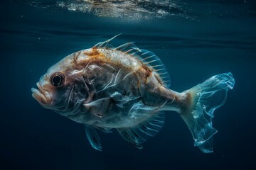 Plastic pollution: fish, ocean. Generative AI