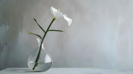a single white flower in a glass vase