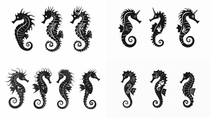 Seahorse icon set isolated on white background. Vector illustration. Logo