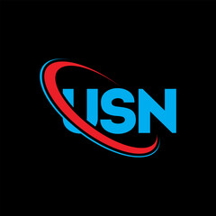 USN logo. USN letter. USN letter logo design. Initials USN logo linked with circle and uppercase monogram logo. USN typography for technology, business and real estate brand.