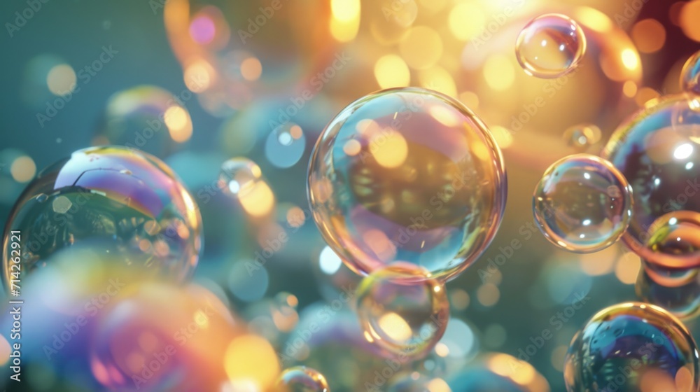 Poster A captivating image of a bunch of bubbles floating in the air. Perfect for adding a touch of whimsy and playfulness to any project