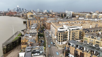 River Thames apartments Limehouse East London drone,aerial .