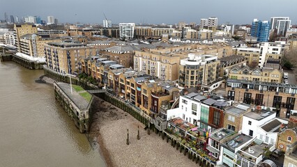 Thames riverside apartments Limehouse East London drone,aerial .