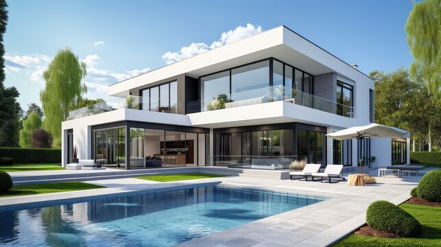 Ideal concept inspiration for showcasing modern houses in business rentals, homes for sale, and advertisements focusing on luxury and contemporary design.
