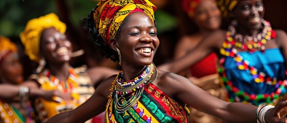 The rich cultural heritage of Africa by showcasing traditional clothing, dance, and art. - obrazy, fototapety, plakaty