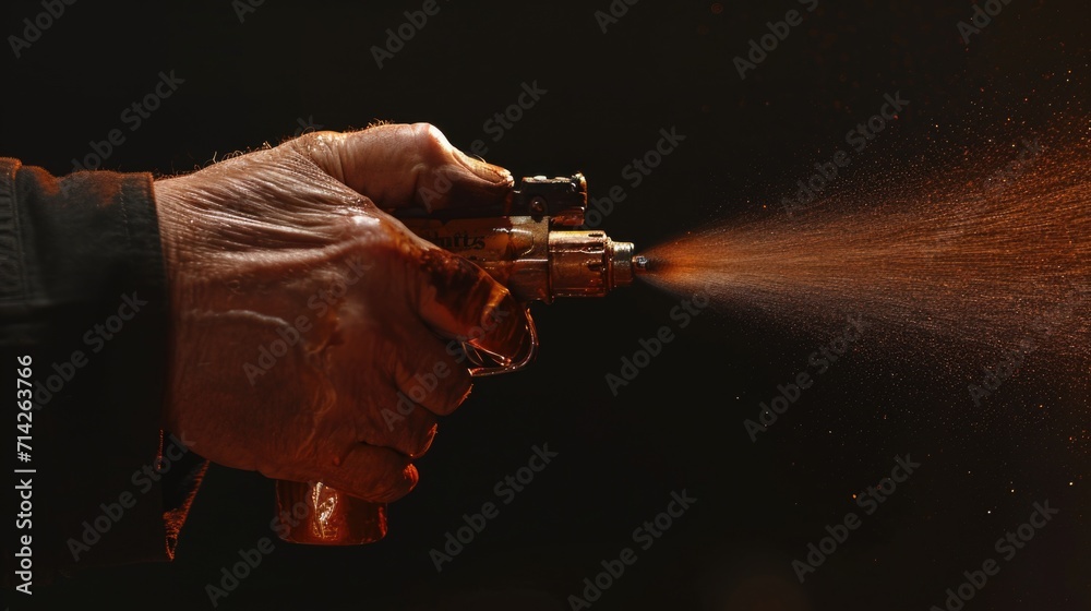 Poster A person using a spray gun to apply a substance. Can be used for various applications
