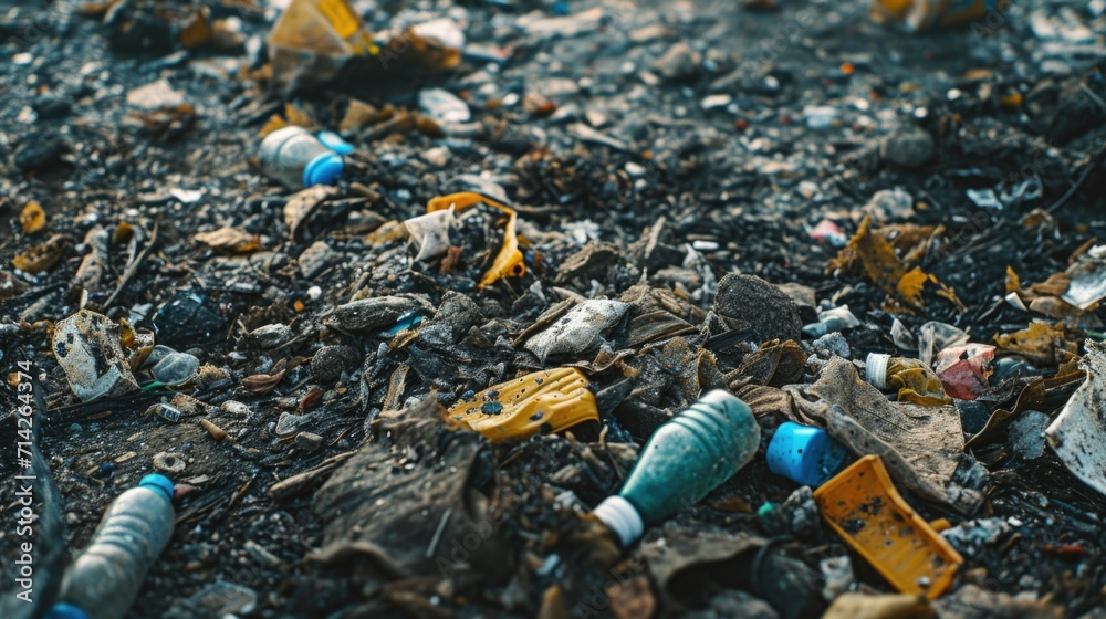 Poster a pile of garbage on the ground. can be used to depict environmental pollution or waste management i