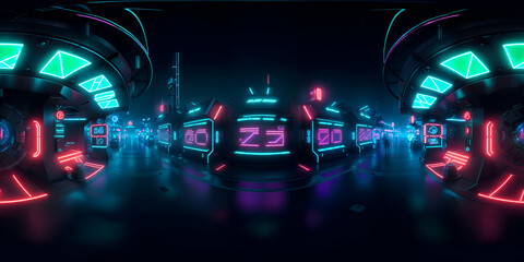 Fototapeta premium equirectangular cyberpunk city street 360 degree HDRI map