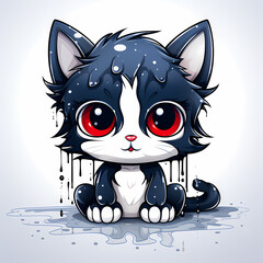 Beautiful cute cat water color illustration. The vibrant colors, adorable feline isolated on white.