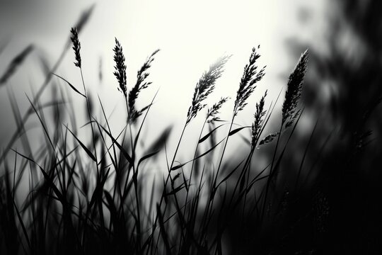 A black and white photo showcasing tall grass. Suitable for nature or landscape themes