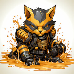 Beautiful cute cat water color illustration. The vibrant colors, adorable feline isolated on white.