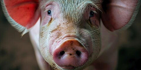 A detailed view of a pig's face and ears. Can be used for educational materials or farm-related designs - obrazy, fototapety, plakaty