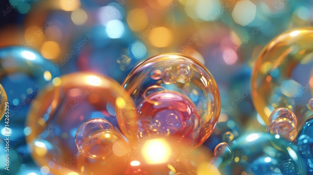 Poster A captivating image of a stack of bubbles floating on top of each other. Perfect for adding a touch of whimsy and magic to any project