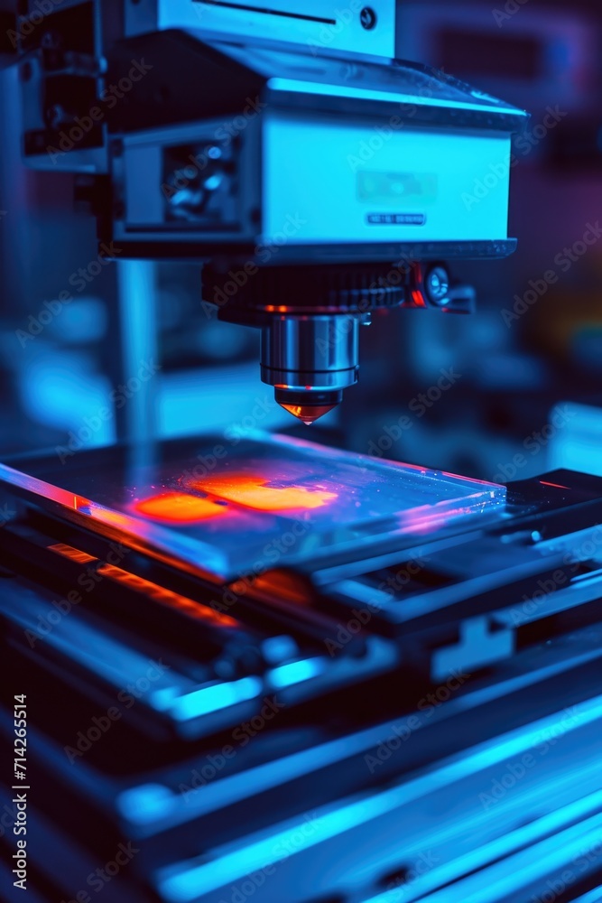 Aufkleber A detailed view of a machine featuring a prominent red light. This image can be used to depict technology, industry, or warning signs